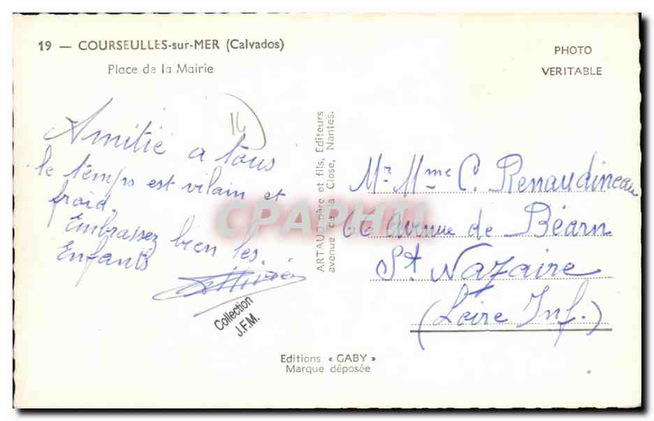 CPM Courseulles Sur Mer Place de la Mairie — Verso
