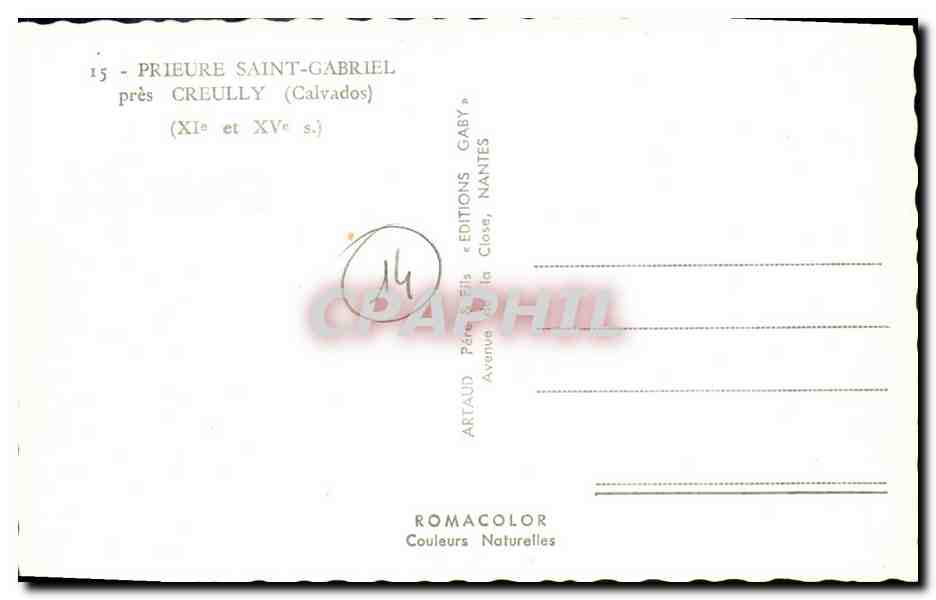 CPM Prieure Saint Gabriel pres Creully  — Verso