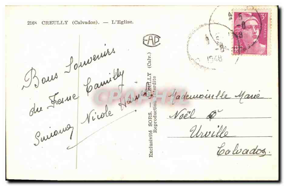CPM Creully L Eglise Automobile Traction Avant Citroen — Verso