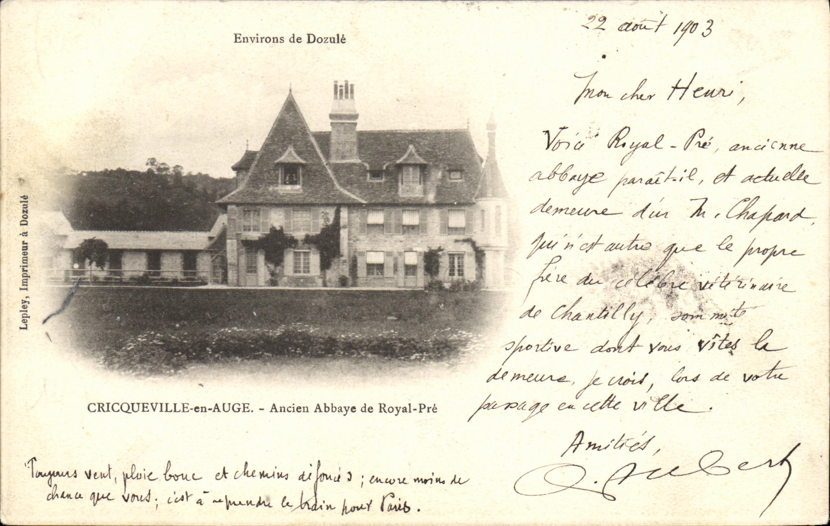 Cricqueville-en-Auge — Ancien Abbaye de Royal-Pré — Lepley, imprimeur à Dozulé