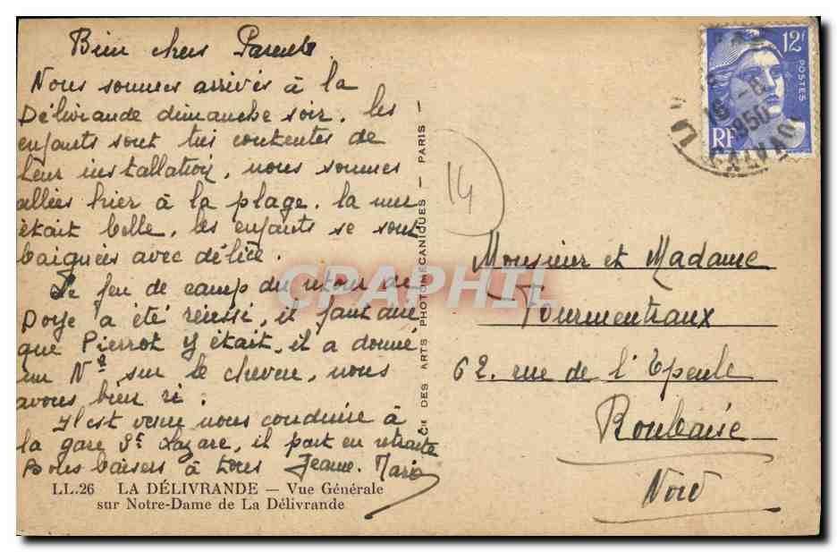 CPA La Delivrande Vue Generale sur Notre Dame de La Delivrande Paysans Culture Foins Fauchage  — Rückseite