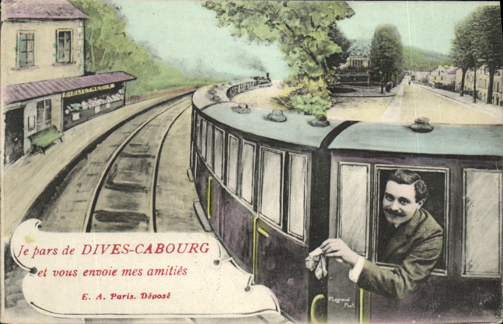 CPA Je pars de Dives Cabourg et vous envoie mes amities Train 