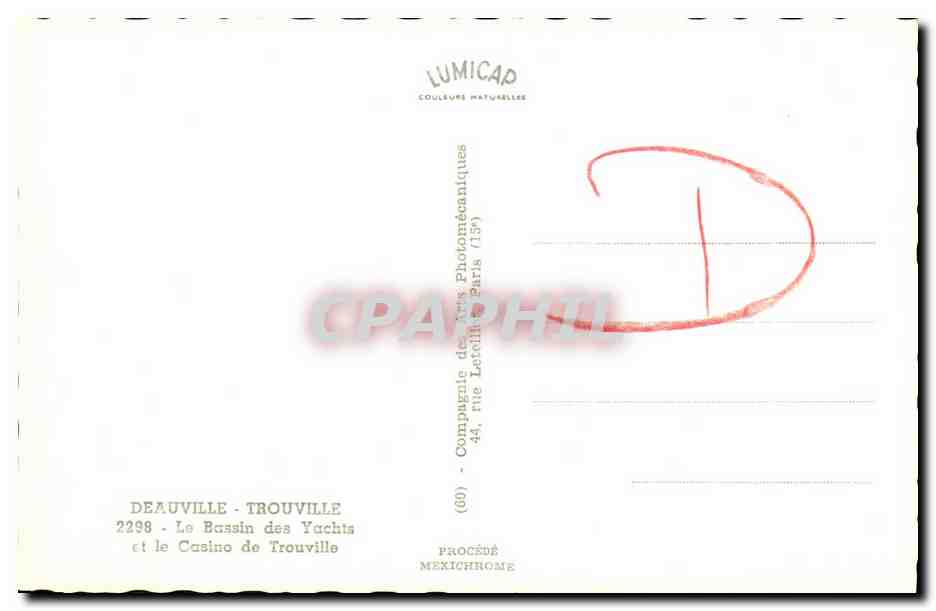 Deauville - Le Bassin des Yachts et le Casino de Trouville — Compagnie des Arts Phototechniques — Rückseite