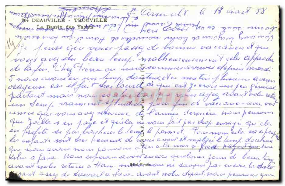 Deauville — Le Bassin des Yachts — Éditeur CPAPHIL, n° 4450 — Reverso