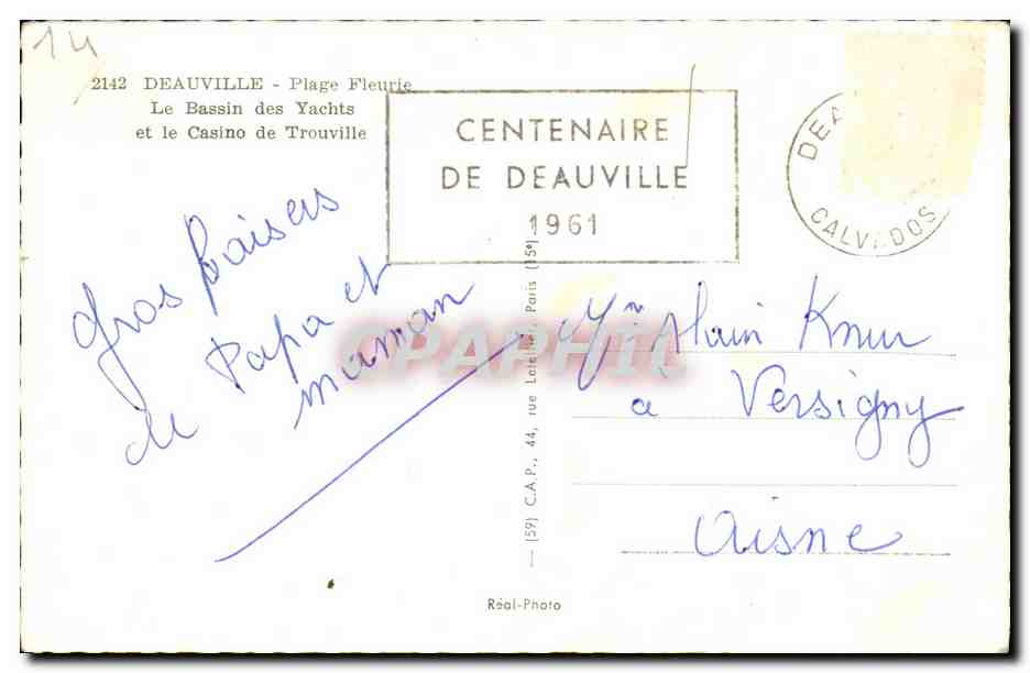 CPM Deauville Le Bassin des Yachts et le Casino de Trouville — Verso