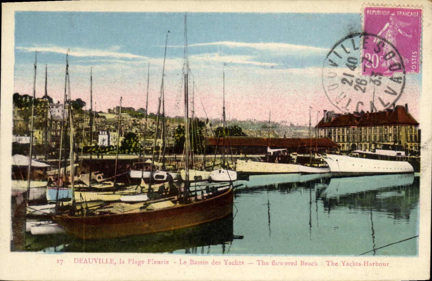 Deauville, la Plage Fleurie — Le Bassin des Yachts — The flowered Beach — The Yachts-Harbour — Cartes 'La Cigogne', n°17
