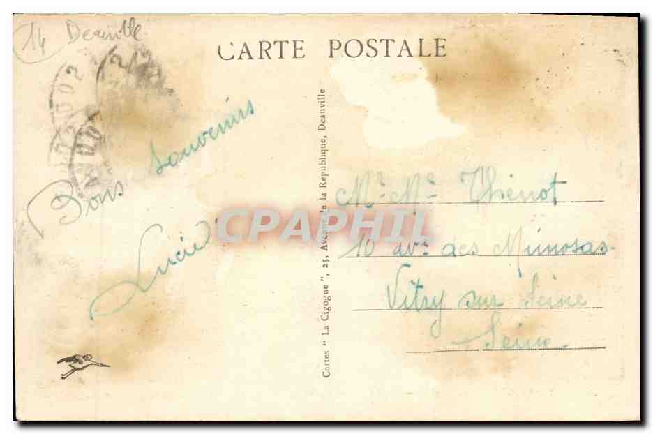 Deauville, la Plage Fleurie — Le Bassin des Yachts — The flowered Beach — The Yachts-Harbour — Cartes 'La Cigogne', n°17 — Rückseite
