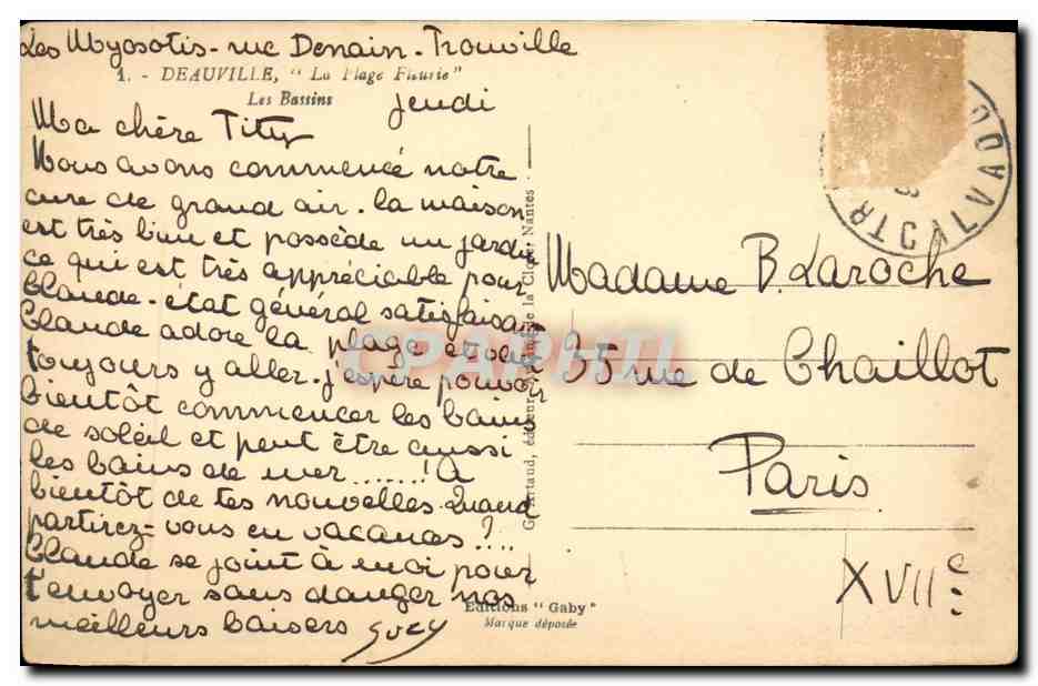 Les Bassins - Deauville — Éditeur Gaby, n° 594 — Verso
