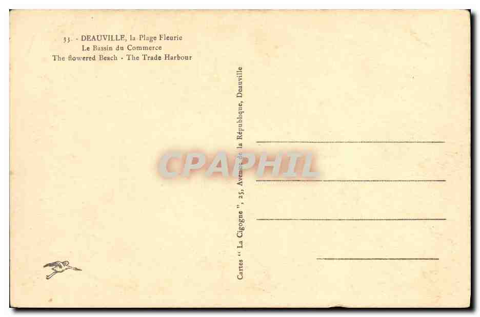 CPA Deauville Plage Fleurie Le bassin du comemrce Bateaux  — Verso