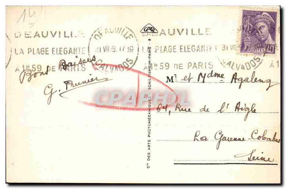 Vintage Postcard View of Deauville Beach, Interior of the New Baths — Back