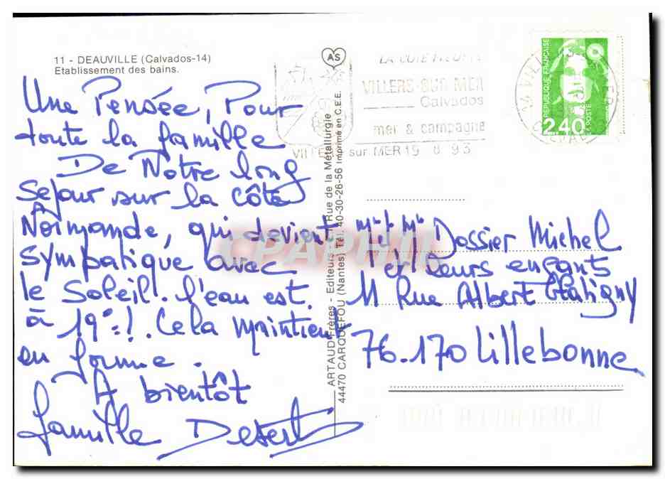 Deauville — Établissement des bains — Artaud Frères (Nantes) n°11 — Verso
