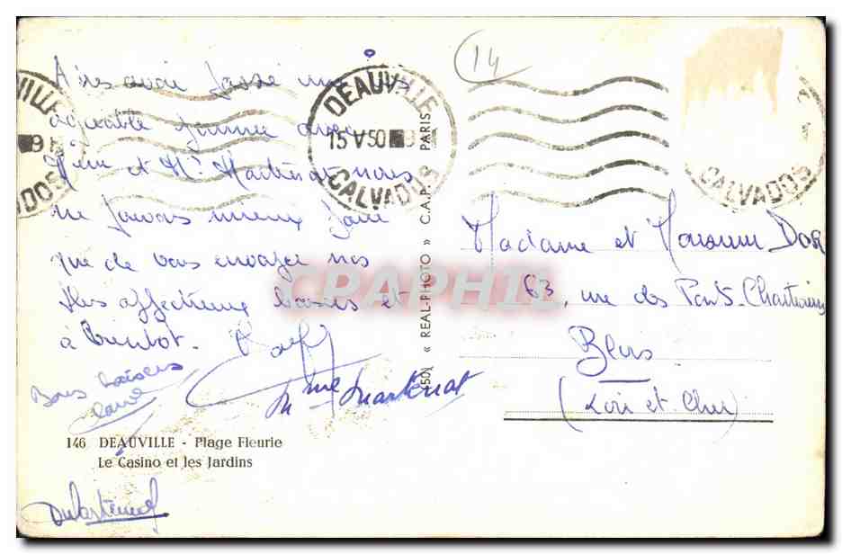 Le Casino et les Jardins — Deauville — éditeur REALPHOTO n°146 — Reverso