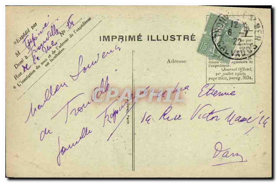 Deauville — Le Casino et Royal Hôtel — G. F., Le Havre, n°449 — Verso