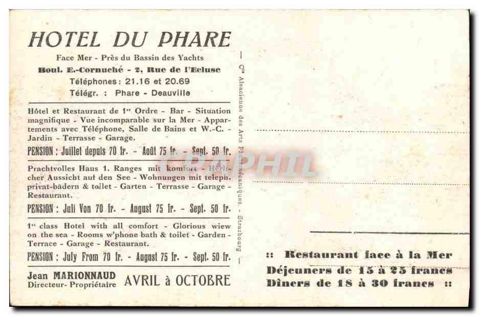 CPA Deauville La Plage Fleurie Hotel du Phare — Rückseite