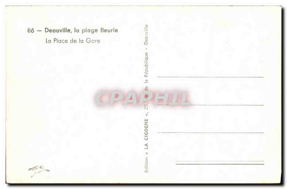 Deauville, la plaza de la Estación — La Plaza de la República — Edición La Cicogne — Reverso