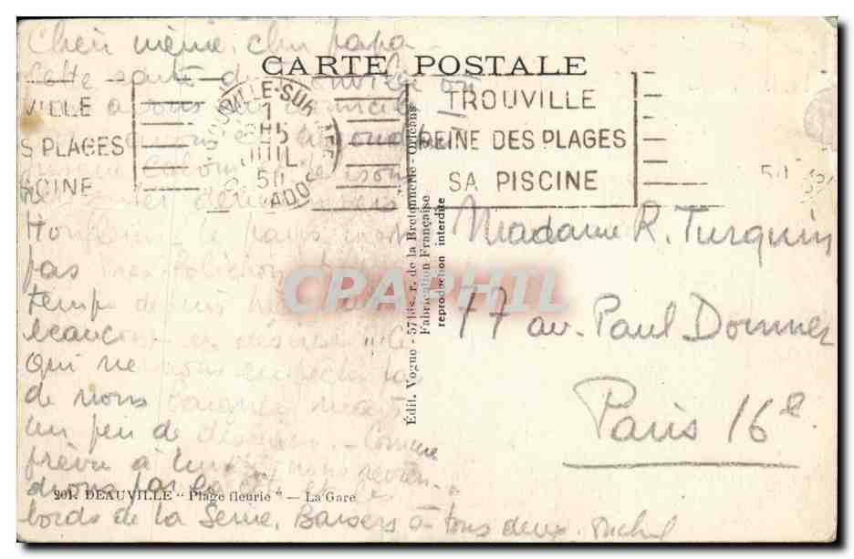 CPA Deauville la Plage Fleurie La Gare — Verso