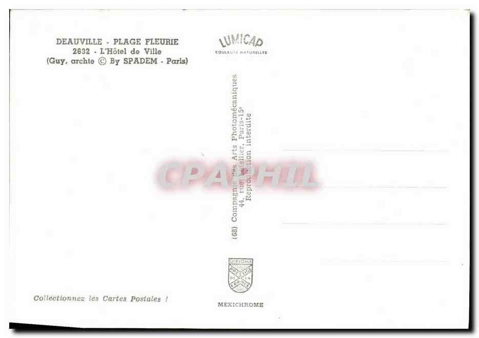 Deauville - The Town Hall — publisher SPÄDEM, Paris, series 2632 — Back