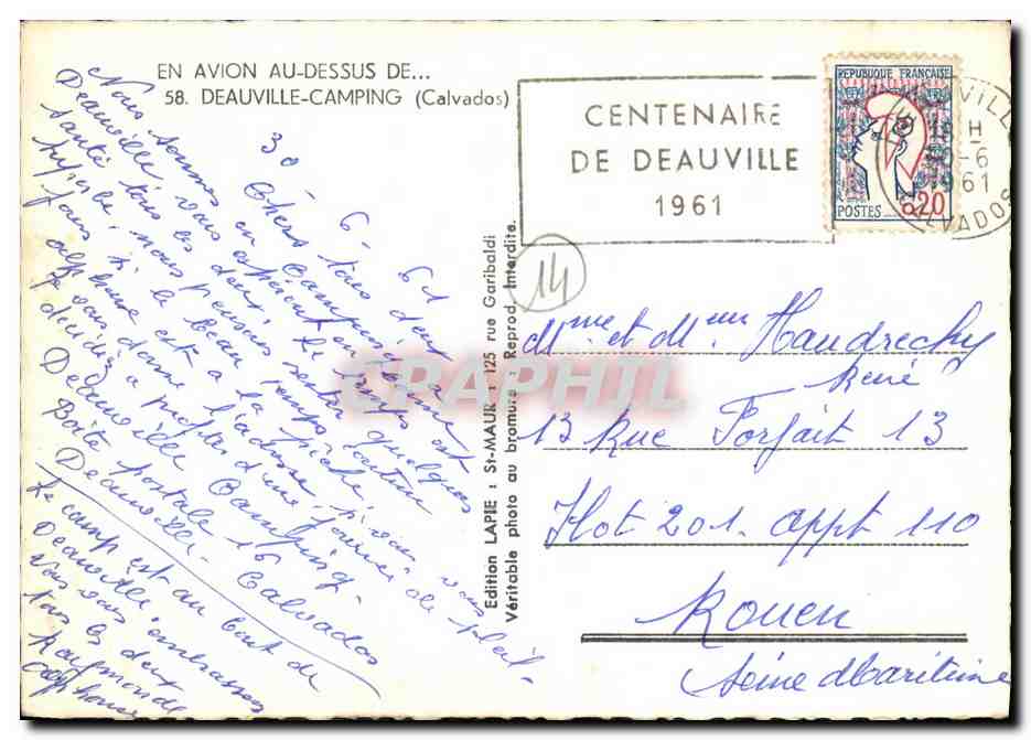 Deauville-Camping — Centenary of Deauville 1961 — Édition LAPIE — Rückseite
