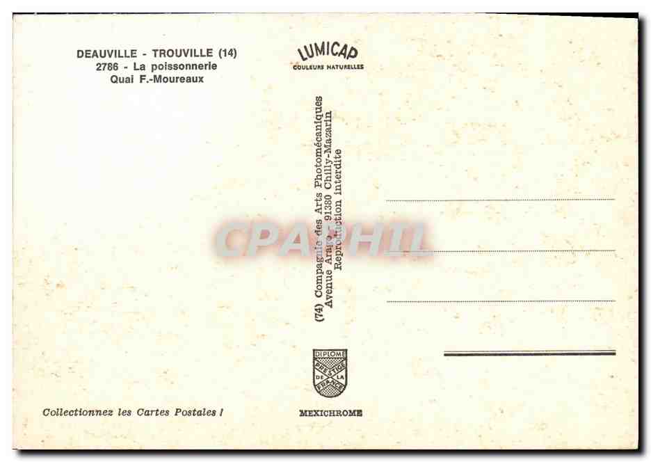 Deauville - La poissonnerie — Quai F.-Moureaux — éditeur LUMICAP — Verso