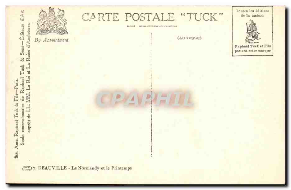 Vue de la rue principale à Deauville — éditeur Raphael Tuck & Fils — Verso
