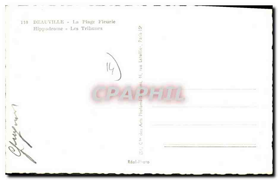 CPA Deauville La Plage Fleurie Hippodrome Les Tribunes Hippisme Chevaux — Verso