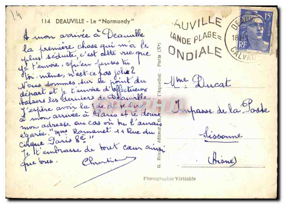 Deauville - Das "Normandy" — Ansicht vom Abfahrtsbahnhof — G. Réauteur, Nr. 114 — Rückseite