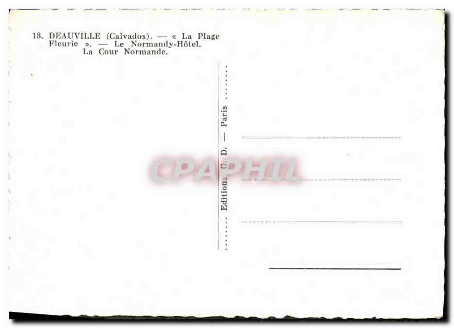 Deauville (Calvados) — « Die Blühende Strände » — Das Normandy-Hôtel — Rückseite