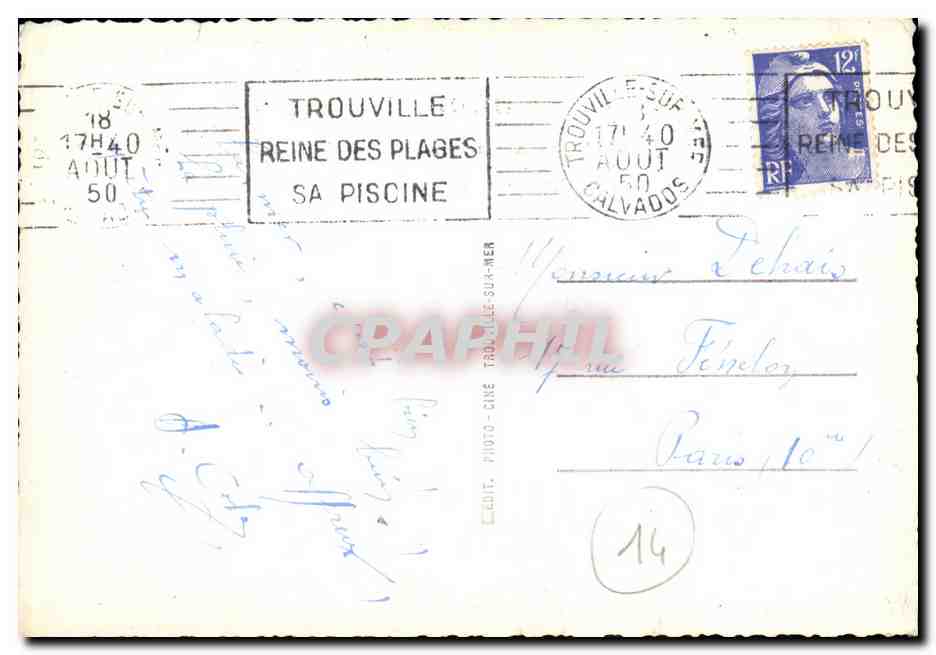 Deauville Hôtel Normandy — 17. — Éditeur : Photo-Ciné Trouville-Sur-Mer — Verso