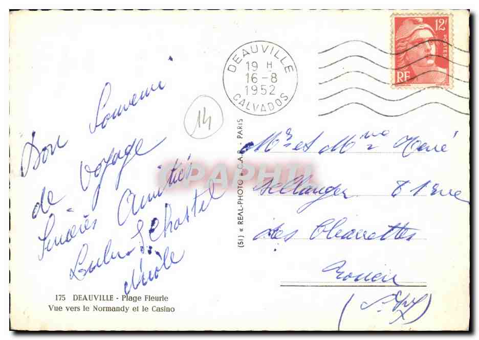 Deauville - Fleurie-Strand — Ansicht in Richtung Normandie und dem Casino — Verlag DEAUVILLE - CAR - PARIS, Nr. 175 — Rückseite