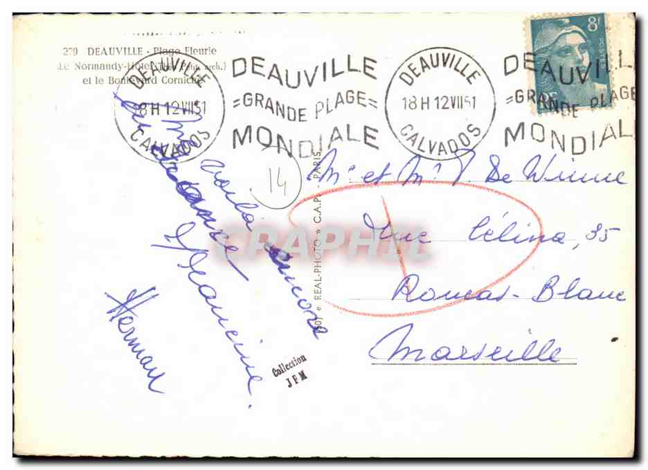 Deauville - Grande Plage — Vue de la promenade et du Bonnand Corniche — C.A.P. n°279 — Reverso
