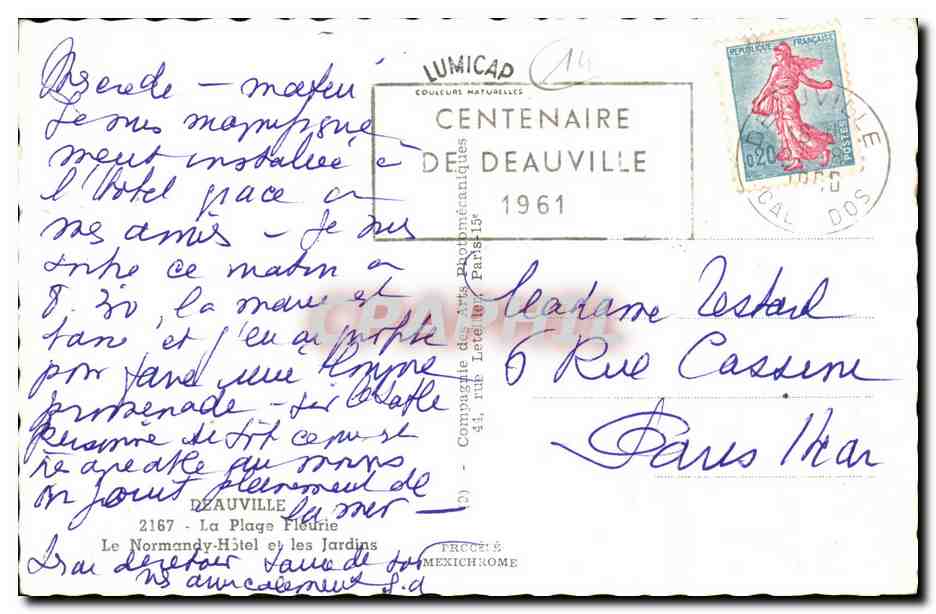 Hôtel Le Normandy et les Jardins — Deauville — éditeur IRIS, n° de série non visible — Verso
