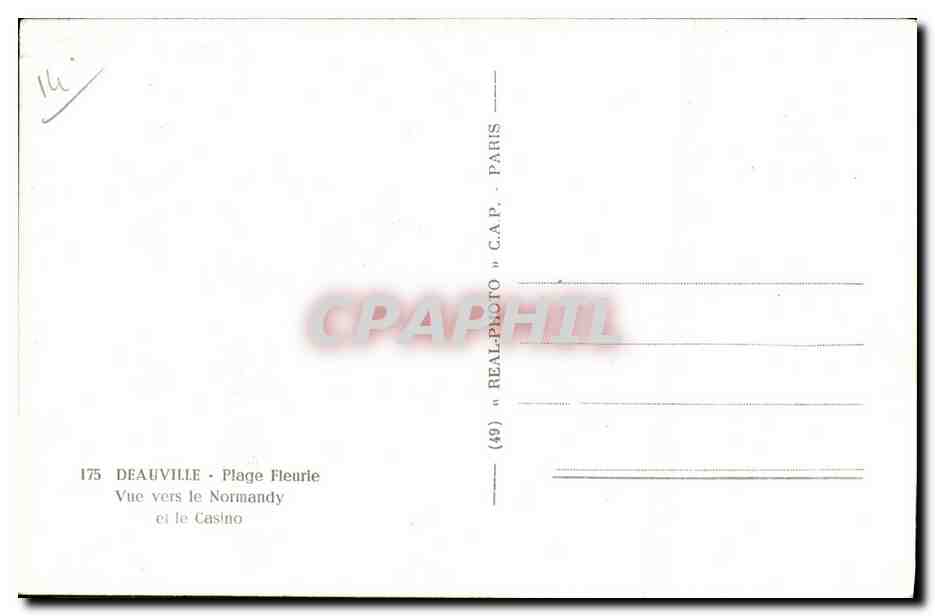 Deauville - Plage Fleurie — Vue vers le Casino — C.A.P. (49) - Paris — Verso