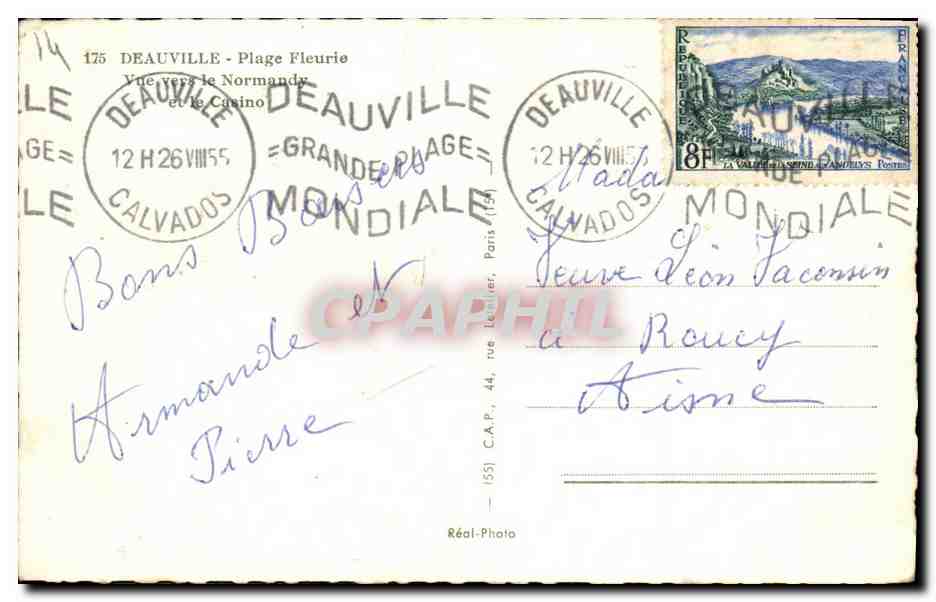 Deauville - Plage Fleurie — Vue vers le Normandy et le Casino — Réal-Photo — Verso