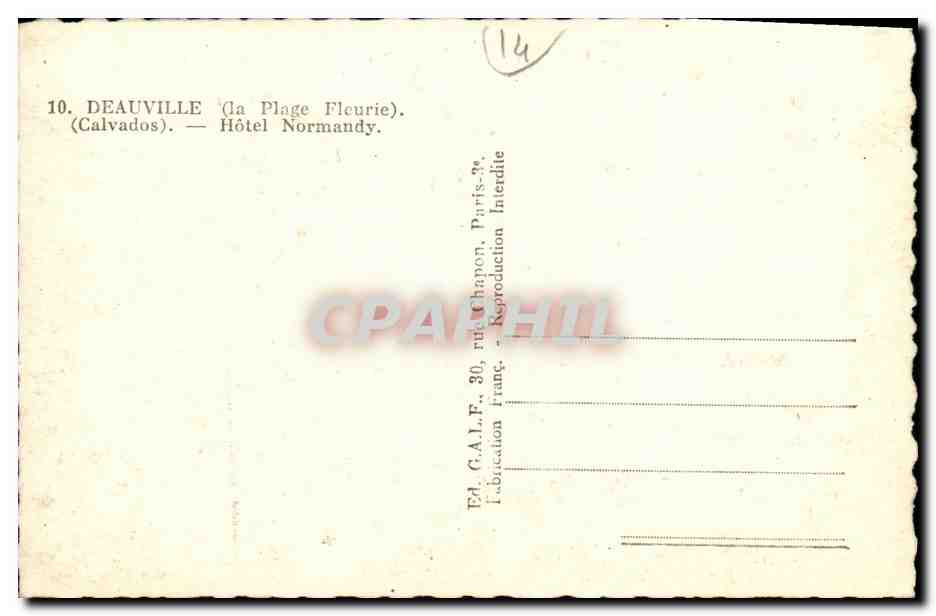 Deauville (la Plage Fleurie) — Hôtel Normandy — Éd. G.A.L.F., Paris — Verso