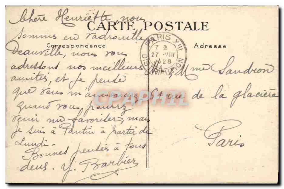 CPA Deauville La Plage Fleurie Le Normandy Hotel Le casino — Verso