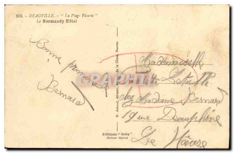 CPA Deauville La Plage Fleurie Le Normandy Hotel — Verso