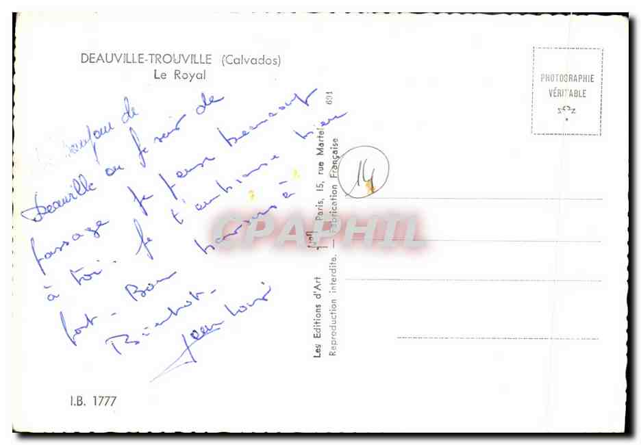 CPM Deauville Trouville Le Royal — Verso