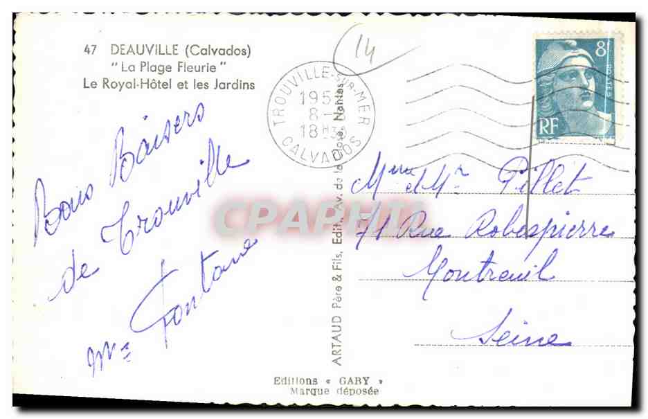 CPM Deauville La Plage Fleurie Le Royal Hotel et les jardins — Verso