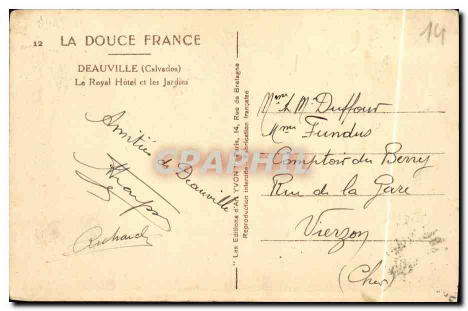 Le Royal Hôtel et les Jardins — Deauville (Calvados) — Les Éditions d'Alexandre Yvon — Verso