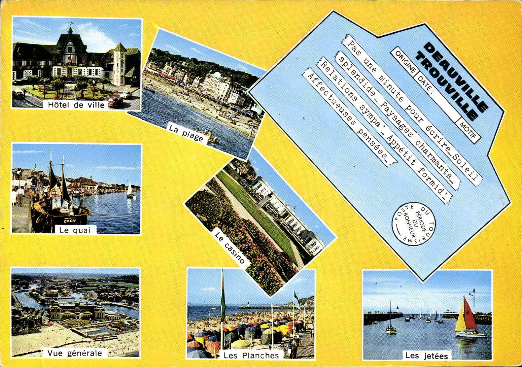 CPM Deauville Trouville plage Hotel de ville Planches Jetees