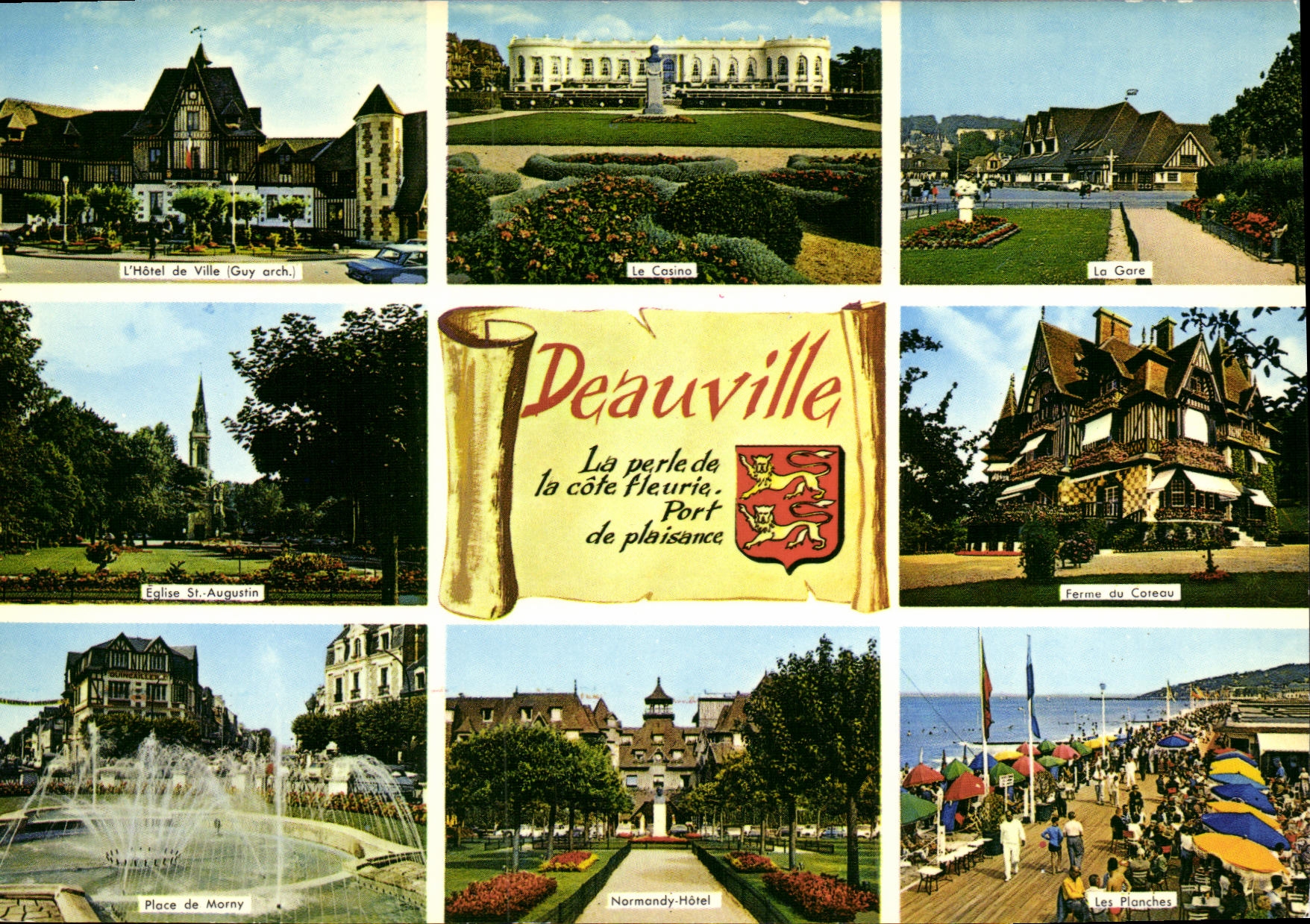 CPM Deauville Plage Fleurie Gare Ferme du coteau Eglise St Augustin 