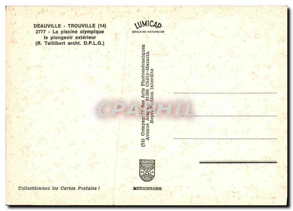 Deauville - Trouville (14) — La piscine olympique, le plongeoir extérieur — LUMICAP — Verso