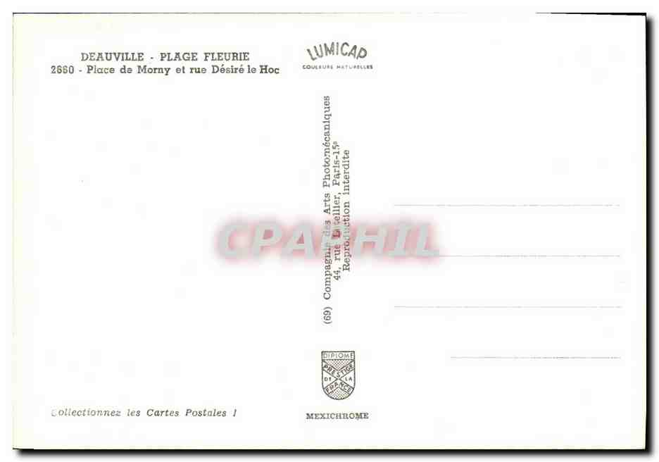 CPM Deauville Plage Fleurie La Place de Morny et rue Desire le Hoc — Verso
