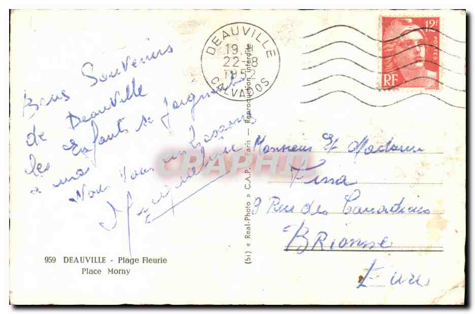 CPA Deauville Plage Fleurie Place Morny  — Verso