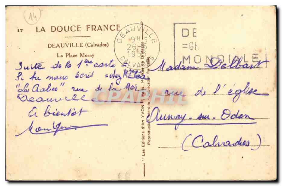 Place Morny — Deauville — Éditions d'Art Yvon — Verso