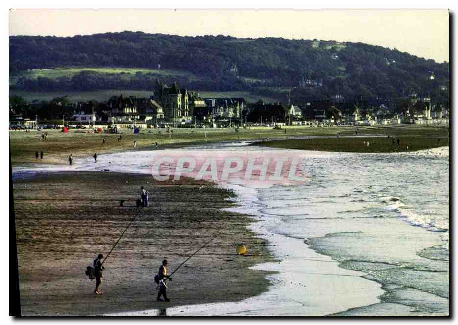 CPM Deauville Sur la Plage a maree basse preparatifs de peche a la ligne