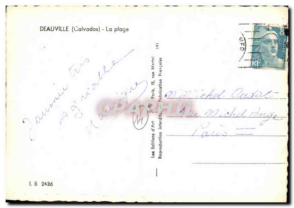 Deauville (Calvados) - La plage — Les Éditions d'Art, Paris, n° I.B 2436 — Verso