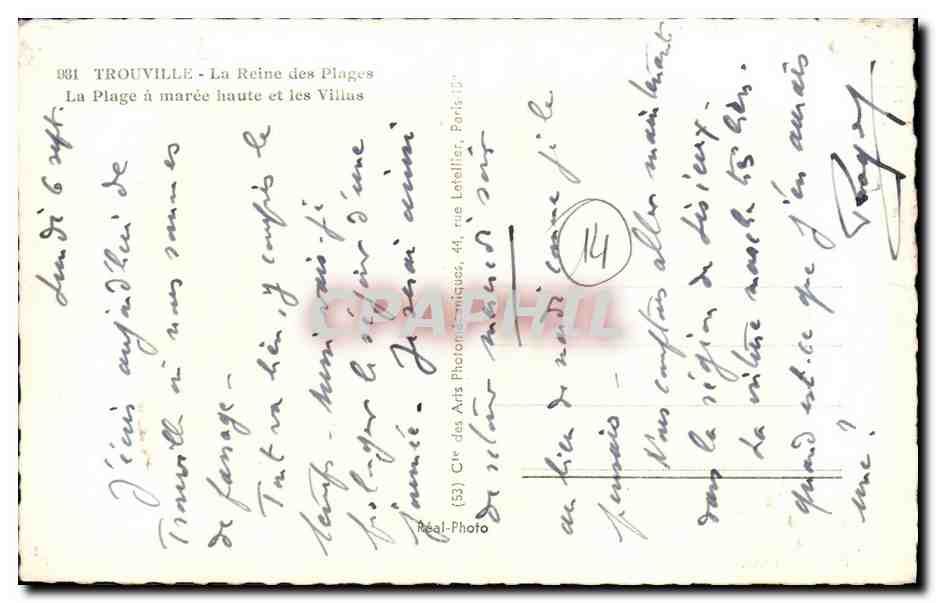 TROUVILLE - La Reine des Plages — La Plage à marée haute et les Villas — Cap — Verso