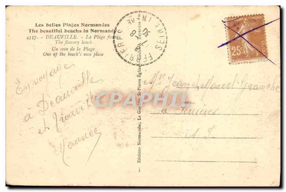 Les belles Plages Normandes — Deauville — Éditeur Le Gabey, n°4337 — Verso