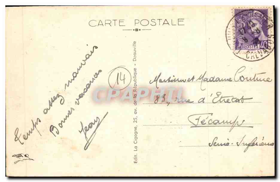 Deauville, la Plage Fleurie — Vue de Plage — éditeur La Cigogne, n°200 — Verso